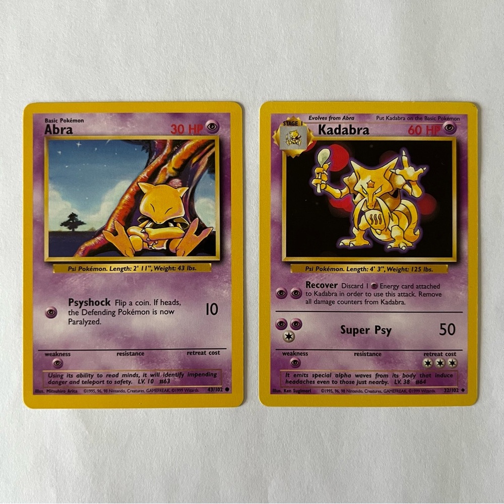 Vintage Pokemon Abra & Kadabra Playing Card
